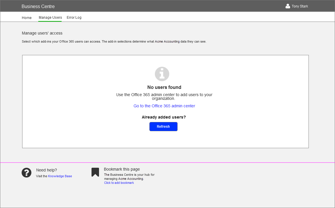 Business Center Manage Users tab